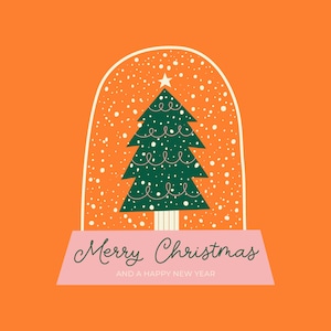 Dessiné à la main mignon Noël carte de voeux affiche SVG avec boule à neige vecteur Clipart Silhouette coupe fichiers pour téléchargement numérique Cricut PNG JPG