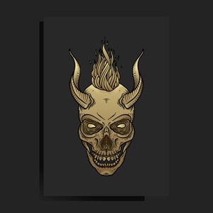 Hand Drawn Devil Golden Skull SVG Silhouette Skeleton Head Clipart Vector Cut files for Cricut Digital Download Commercial Use PNG JPG eps