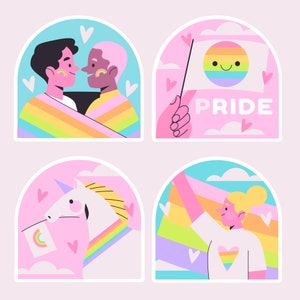 Ensemble d'autocollants imprimables LGBT Pride SVG Lesbian Gay Bi Trans Queer Colection Clipart Silhouette couper des fichiers pour téléchargement numérique Cricut png