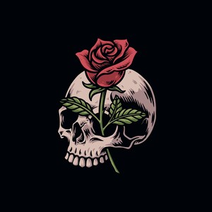 Hand Drawn Colorful Skull With Rose Illustration SVG Skeleton Head With ...