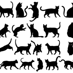 Handgetekende zwarte kat silhouetten Mega SVG bundel platte digitale illustraties set kitten Cliparts Pack vector gesneden bestanden voor Cricut PNG JPG eps