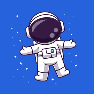 Hand Drawn Cartoon Astronaut Floating in Space SVG Digital illustration Spaceman in Helmet Clipart Vector Cut file for Cricut Silhouette PNG