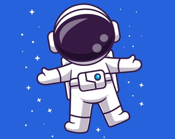 Hand Drawn Cartoon Astronaut Floating in Space SVG Digital illustration Spaceman in Helmet Clipart Vector Cut file for Cricut Silhouette PNG