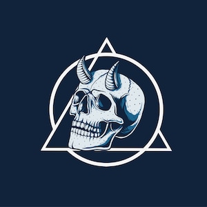 Devil Skull with Horns in Circle Triangle SVG Hand Drawn illustration Skeleton Satan Head Clipart Vector Silhouette Cut files for Cricut PNG