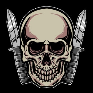 Hand Drawn Skull with Knives SVG Digital illustration Skeleton Head Clipart Halloween Vector Silhouette Cricut Cut file Digital Download PNG