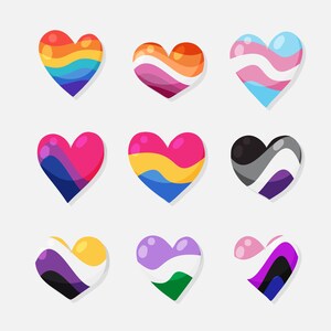Pacote de coração LGBTQ+ Svg desenhado à mão, lésbico, gay, bi, trans, queer, pacote de silhueta de coração aberto, conjunto de esboços de rabiscos de amor, arquivos vetoriais de dia dos namorados