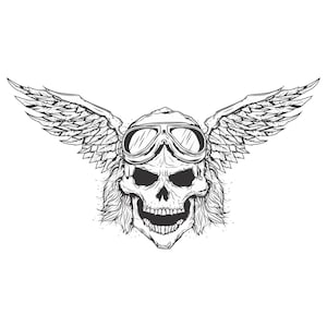Hand Drawn Biker Skull With Wings SVG Scarry Horror Skeleton Clipart Halloween Silhouette Vector Cut Files for Cricut Digital Download png