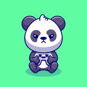 Handgetekende Cartoon Gamer Panda illustratie SVG Angry Lazy Bear Clipart spelen Playstation Vector gesneden bestanden voor Cricut digitale download, PNG