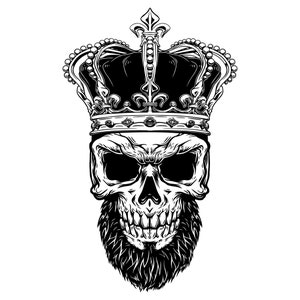Rey calavera con corona SVG esqueleto real dibujado a mano clipart príncipe muerto archivos de corte vectorial para Cricut descarga digital silueta ilustración