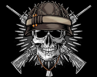 Army Skull SVG: Military Helmet, Rifle, Skeleton (Digital Download)