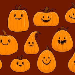 Paquete SVG Mega de calabazas de Halloween dibujadas a mano, ilustración de frutas espeluznantes, conjunto de imágenes prediseñadas, archivos de corte vectorial de silueta para descarga digital de Cricut
