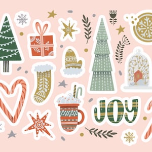 Hand Drawn Christmas Stickers SVG Bundle New Year Elements Set Candy Cane Cacao Mug Cliparts Pack Cut files for Cricut Digital Download PNG
