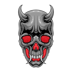Cráneo de diablo gris dibujado a mano SVG cabeza de esqueleto con ojos rojos Clipart Halloween Vector silueta archivo de corte para Cricut Descarga digital PNG JPG
