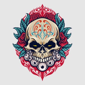 Hand Drawn Colorful Skull Print illustration SVG Skeleton Head Clipart Vector Silhouette Cut files for Cricut Digital Download PNG JPG eps