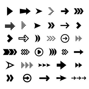 Ensemble d'icônes plates dessinées à la main de flèches noires, ensemble de pointeurs de curseur Simple abstraits Clipart coupés fichiers pour téléchargement numérique Cricut vecteur png