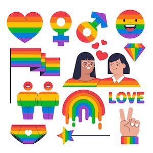 LGTBQIAP + éléments SVG Bundle Stickers Clipart LGBT Lesbian Gay Bi Trans Pride Pack Silhouette vecteur fichiers Svg pour Cricut png jpg eps