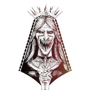 Mujer aterradora dibujada a mano Halloween SVG Horrible Satanás Diablo Dientes Exorcismo Archivos de corte vectorial para Cricut Descarga digital Ilustración PNG JPG