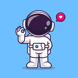 Astronauta de dibujos animados dibujados a mano con signo de OK Ilustración SVG de mano Astronauta con emoji de amor Doodle Clipart Vector Archivos de corte para Cricut PNG jpg