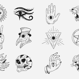 Mystical Celestial Tarot Element SVG Bundle Hand Drawn illustration Minimalist Tattoo Clipart Set Vintage Esoteric Doodle Files for Cricut