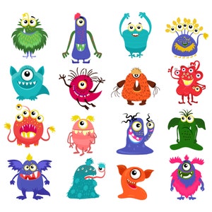 Dessin animé monstre dessiné à la main Mega SVG Bundle effrayant Halloween Stickers Clipart Set Vector Silhouette coupe fichiers pour Cricut usage commercial PNG