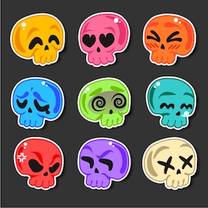 Niedliche Hand gezeichnet Mini Schädel Doodle Aufkleber SVG Bundle kleine Cartoon Skelett Köpfe Clipart Vektor geschnitten Dateien für Cricut Digital Download PNG