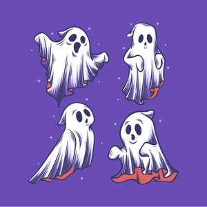 Hand Drawn Halloween Ghost Illustration SVG Bundle Spooky Phantom Clipart Set Silhouette Vector Cut file for Cricut Digital Download PNG JPG
