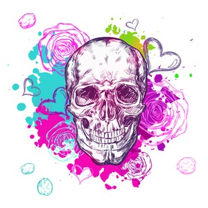 Handgezeichnete bunte Schädel SVG Herz Rose Aquarell Skeleton Clipart Digital Download Cut-Dateien für Cricut Silhouette Vektor png jpg eps ai