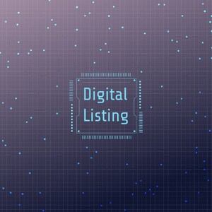 May include: A digital chip with a blue outline and the text "Digital Listing" on a dark blue background with a grid pattern and blue dots.