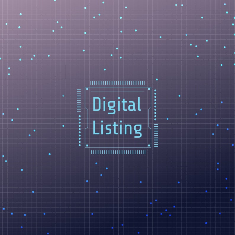 May include: A digital chip with a blue outline and the text "Digital Listing" on a dark blue background with a grid pattern and blue dots.