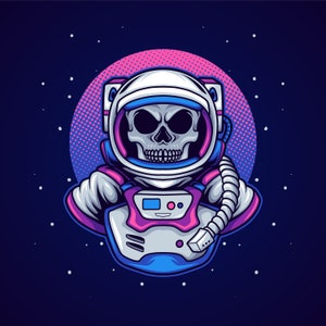 Astronauta dibujado a mano, calavera SVG, universo cosmos, cabeza de esqueleto colorido, clipart, cosmonauta muerto, silueta vectorial de dibujos animados, archivos de corte para Cricut