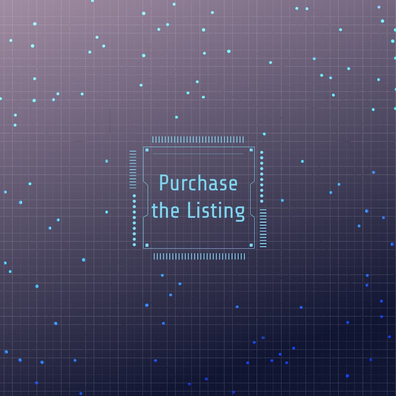 May include: A blue digital display with a grid pattern and the text "Purchase the Listing" in a white box.
