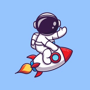 Cartoon Astronaut on Rocket Hand Drawn illustration Spaceman Flat Icon Cosmos Universe Technology Clipart Vector Silhouette Cricut PNG SVG image 1