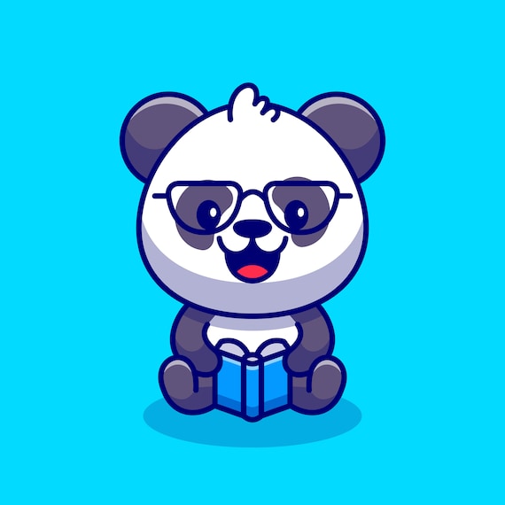 Cute Panda Cartoon With Glasses and Book SVG File Clipart SVG | Etsy