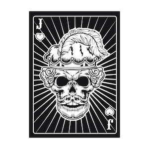 Cartas de juego de calaveras dibujadas a mano SVG Jack Heart Skeleton Card Deck Clipart Vector Archivos de corte para Cricut Silhouette Descarga digital PNG JPG