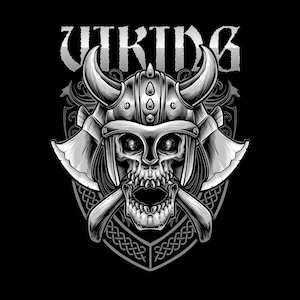 Hand Drawn Viking Skull SVG Halloween Grayscale Skeleton Clipart Vector Illustration Cut files for Cricut Digital Download Silhouette PNG