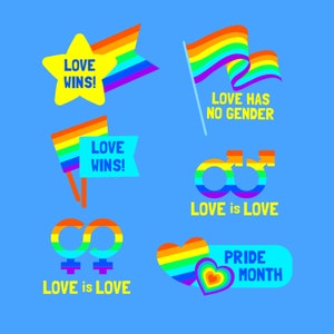 LGTBQIAP + éléments dessinés à la main SVG Bundle mois de la fierté LGBT lesbienne Gay Bi Trans élément Pack Clipart Silhouette fichiers Svg pour Cricut png jpg