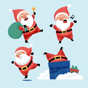 Paquete de iconos planos SVG de Papá Noel de dibujos animados dibujados a mano, ilustración digital, paquete de pegatinas navideñas, archivos de corte de silueta vectorial, Cricut PNG