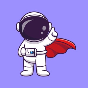 Dibujos animados de superhéroes Astronauta SVG Ilustración dibujada a mano Astronauta Doodle Clipart Vector Silueta Archivos de corte para Cricut Descarga digital PNG
