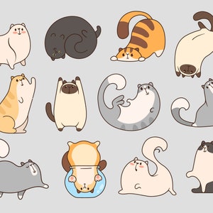 Hand Drawn Cartoon Fluffy Cats Mega SVG Bundle Cute Fat Kitten Doodles Set Kawaii Pet Cliparts Pack Cut file for Cricut Digital Download PNG