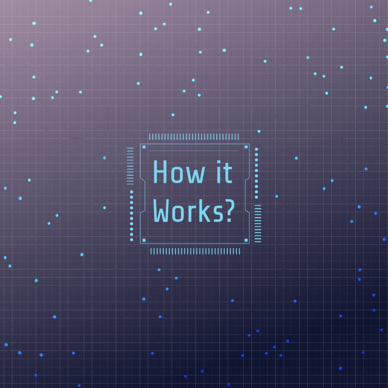 May include: A blue and white digital illustration of a computer chip with the text "How it Works?" inside the chip.