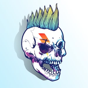 Punky Skull SVG Bowie Punk ist nicht tot Clipart Rock and Roll Skeleton svg-Dateien für Cricut Silhouette Vektor-Dateien Digital Download png jpg