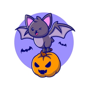 Ręcznie rysowane Halloween Cartoon Bat Illustration SVG Spooky Pumpkin Clipart Silhouette Vector Pliki do cięcia dla Cricut Digital Download PNG JPG eps