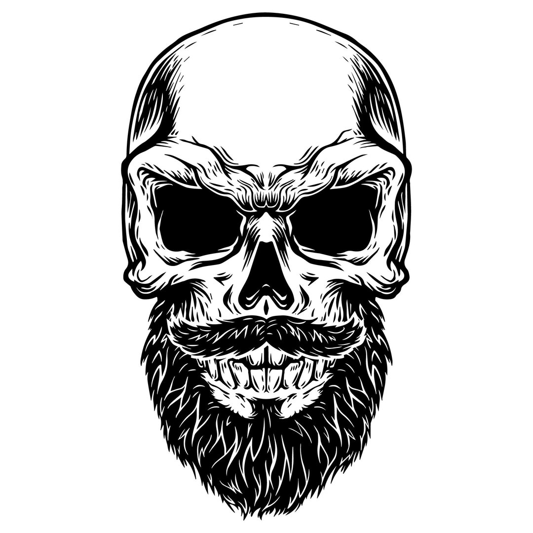 Hand Drawn Bald Skull With Long Beard SVG Illustration Vintage Hipster