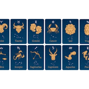 Pacote de cartas de signos do zodíaco desenhados à mão SVG Horóscopo Conjunto de ilustrações digitais Elementos de astrologia Baralho Arquivos de corte vetorial para Cricut Silhouette