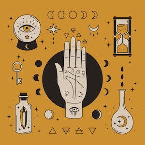 Handlesen SVG Bundle Handlesekunst Chiromancy Clipart Witchy Illustration Wahrsagen Hand Sternzeichen SVG Spirituelle KUNST Schnittdateien für Cricut png