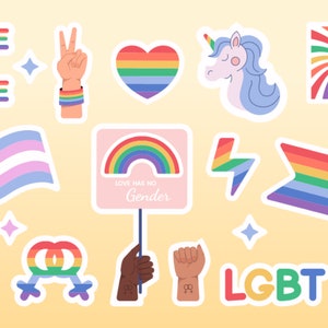 Lindo paquete de pegatinas SVG del orgullo LGBT Colección de etiquetas del mes del orgullo lésbico, gay, bisexual y trans Archivos de corte prediseñados para Cricut Descarga digital png jpg