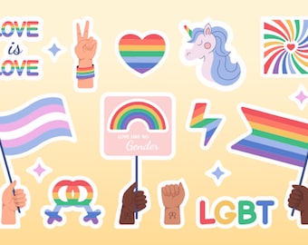 Cute LGBT Pride Stickers SVG Bundle Lesbian Gay Bi Trans Pride Month Label Collection Clipart Cut Files for Cricut Digital Download png jpg
