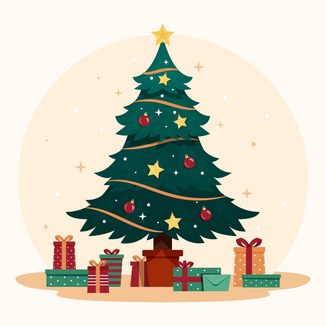 ヴィンテージクリスマスツリーのイラスト：手描きの松の木のSVG