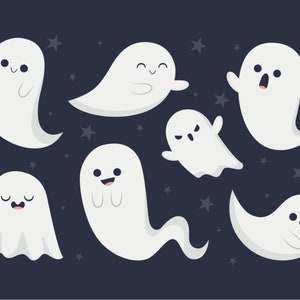 Zestaw Ghosts SVG Halloween Spooky Clipart Elements Set Ręcznie Rysowane Phantom Silhouette Vector Wytnij pliki do Cricut Digital Download PNG JPG