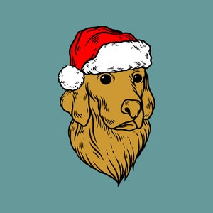 Perro navideño dibujado a mano con gorro de Papá Noel SVG Ilustración digital Lindo cachorro de Año Nuevo Clipart Vector Silueta Archivo de corte para Cricut PNG JPG eps